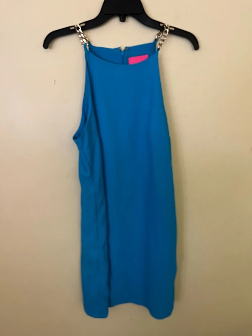Lilly Pulitzer Adrienne Dress in turquoise with gold chain halter straps Size 10 - Picture 2 of 5